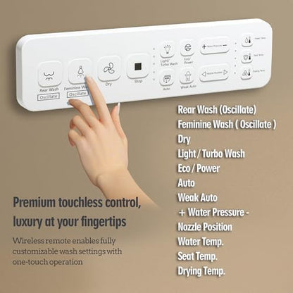 WLJBIDET Toilet Seat Bidet with Warm Water and Drying, O80KL - Elongated | Remote Control, Multiple Cleaning Modes, Adjustable Temperature, Soft Close Lid, LED Display, Nightlight|B0D5M7D9SV