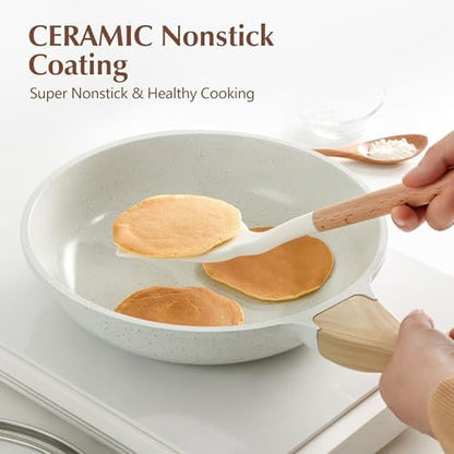 SENSARTE 8Inch Nonstick Ceramic Frying Pan with Lid, PFAS/PTFE/PFOA Free | Ceramic Omelette Pan Skillet, Healthy Non-toxic Chef's Pan, Induction Compatible Pan, Heat Resistant Handle|B0CXDPGNP9