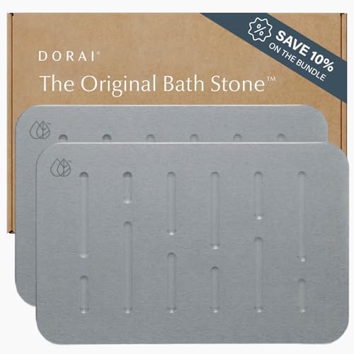 Dorai Home Stone Bath Mat - Premium Diatomaceous Earth Bath Floor Mats with Non-Slip Base, Fast-Drying Modern Shower Mat for Bathroom | Rain Ash - 23.6"x15.4"|B0GHY48T7V
