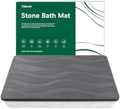XMarrat Extra Large Stone Bath Mat, Diatomaceous Earth Mat, 31.5"x19.7" | Super Absorbent, Modern Quick Drying Diatomite Bathmats, Non-Slip Base, Easy Clean for Shower Floor & Bathroom (Dark Gray)|B0D1FYVVDD