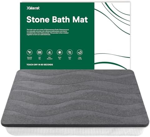 XMarrat Extra Large Stone Bath Mat, Diatomaceous Earth Mat, 31.5"x19.7" | Super Absorbent, Modern Quick Drying Diatomite Bathmats, Non-Slip Base, Easy Clean for Shower Floor & Bathroom (Dark Gray)|B0D1FYVVDD