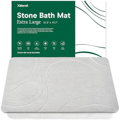 XMarrat Extra Large Stone Bath Mat, Diatomaceous Earth Mat, 31.5"x19.7" | Super Absorbent, Modern Quick Drying Diatomite Bathmats, Non-Slip Base, Easy Clean for Shower Floor & Bathroom (Dark Gray)|B0D1FYVVDD