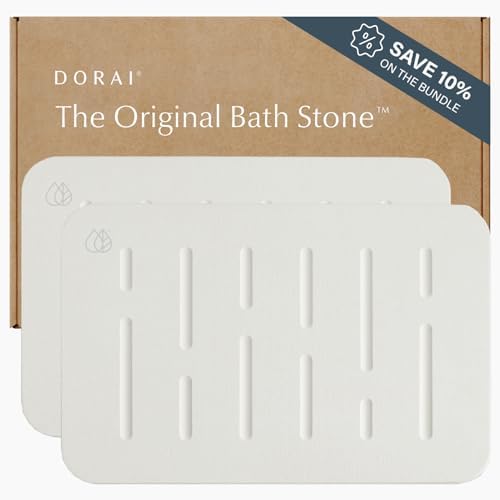 Dorai Home Stone Bath Mat - Premium Diatomaceous Earth Bath Floor Mats with Non-Slip Base, Fast-Drying Modern Shower Mat for Bathroom | Rain Ash - 23.6"x15.4"|B0GHY48T7V