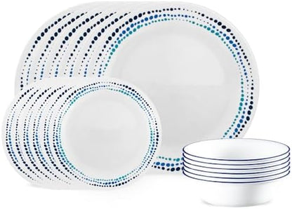 Corelle Vitrelle 18-Piece Service for 6 Dinnerware Set Triple Layer Glass and Chip Resistant, Lightweight Round Plates and Bowls Set, Winter Frost White|B00R790CLY