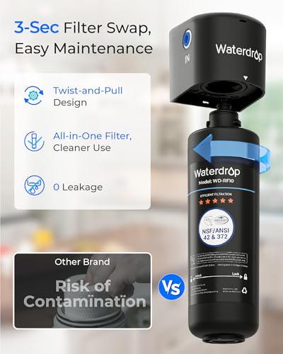 Waterdrop 10UA Under Sink Water Filter System, NSF/ANSI 42 Certified 1 Year | Reduces PFAS, PFOA/PFOS, Lead, Chlorine, Bad Taste & Odor, Under Counter Water Filter Connects Directly to Your Faucet|B083NPW1DN
