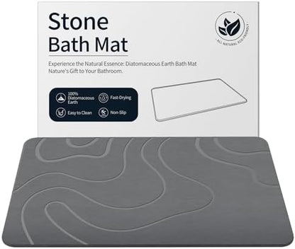 ZIKIBL Stone Bath Mat Diatomaceous Earth Shower Mat Non-Slip Super Absorbent Diatomite Stone Mats for Bathroom Floor/Ktichen Cuonter Quick-Drying Easy to Clean (24''*16''White)|B0DXKDRK27