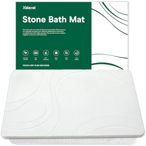 XMarrat Extra Large Stone Bath Mat, Diatomaceous Earth Mat, 31.5"x19.7" | Super Absorbent, Modern Quick Drying Diatomite Bathmats, Non-Slip Base, Easy Clean for Shower Floor & Bathroom (Dark Gray)|B0D1FYVVDD