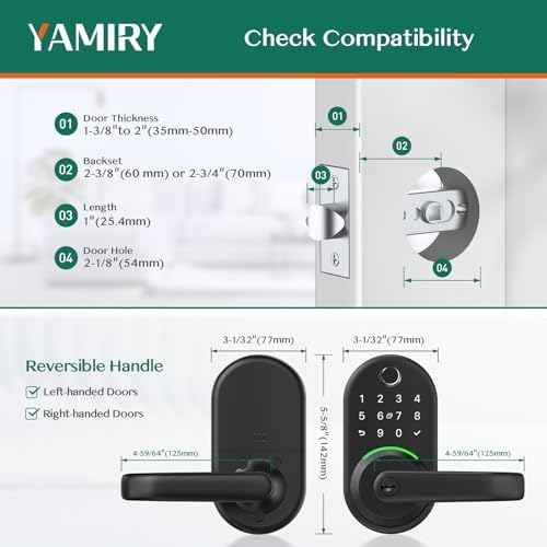 Smart Door Handle Lock with Keypad: Yamiry Fingerprint Smart Knob - Keyless Entry Digital Lock for Front Door - Deadbolt with APP - Generate Passcode Remotely - DIY Installation|B0C66NCTXX