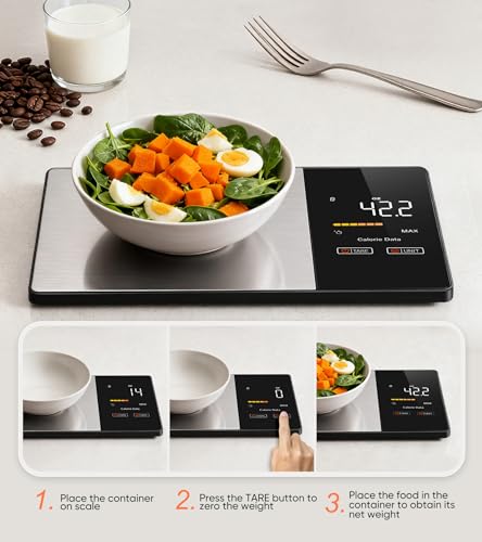 KUAIVO Smart Nutrition Food Scale with LED Display, Tracks Calories, Fat, Carbs & Protein via App, 1g Precision Digital Kitchen Scale for Healthy Eating & Meal Prep|B0FKBC9BRG