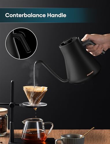 INTASTING Gooseneck Electric Kettle, Temperature Control | Stainless Steel Inner, 1200W Quick Heating, for Pour Over Coffee, Brew Tea, Boil Hot Water, 30 oz, 0.9L, Black|B0F62LMYNY
