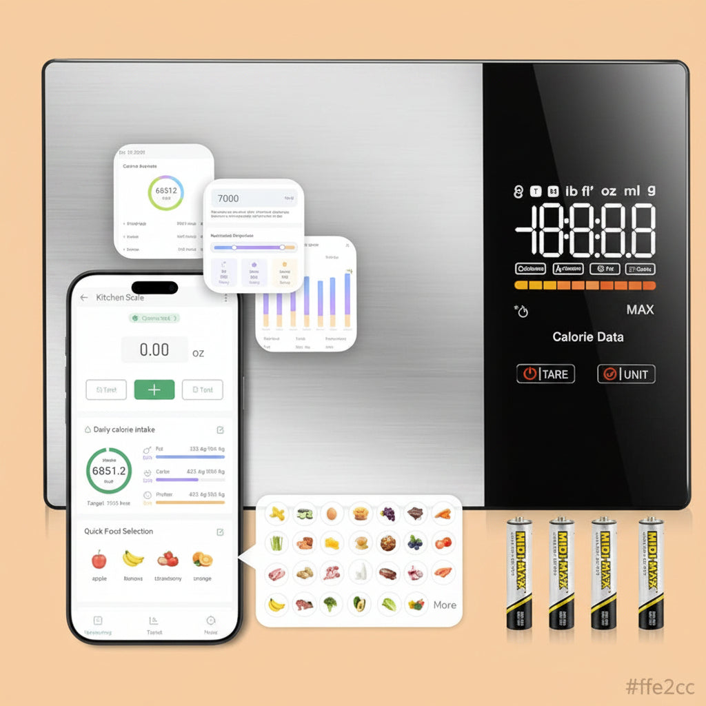 KUAIVO Smart Nutrition Food Scale with LED Display, Tracks Calories, Fat, Carbs & Protein via App, 1g Precision Digital Kitchen Scale for Healthy Eating & Meal Prep|B0FKBC9BRG