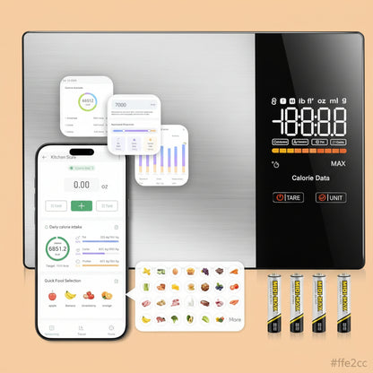 KUAIVO Smart Nutrition Food Scale with LED Display, Tracks Calories, Fat, Carbs & Protein via App, 1g Precision Digital Kitchen Scale for Healthy Eating & Meal Prep|B0FKBC9BRG
