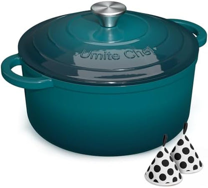 Enameled Cast Iron Dutch Oven - Umite Chef 5QT Pot with Lid & Cotton Potholders - Heavy-Duty Cookware for Bread Baking, Braising, Stews, Roasting(Red)|B0DXKCK21X