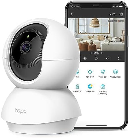 Tapo 2K Pan/Tilt Security Camera for Baby Monitor, Dog Camera w/Motion Detection, 2-Way Audio Siren, Night Vision, Cloud&SD Card Storage, Works w/Alexa & Google Assistant, 2-Pack (Tapo C210P2)|B09Y8C185M