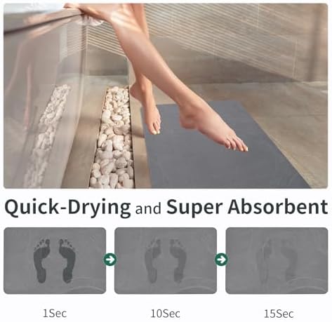 XMarrat Extra Large Stone Bath Mat, Diatomaceous Earth Mat, 31.5"x19.7" | Super Absorbent, Modern Quick Drying Diatomite Bathmats, Non-Slip Base, Easy Clean for Shower Floor & Bathroom (Dark Gray)|B0D1FYVVDD