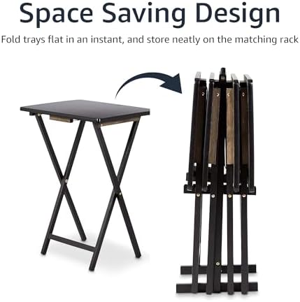 Amazon Basics Portable Foldable TV Tray Table with Storage Rack, Space-Saving Design, 15" x 19" x 26", Black, 4-Pack|B07MDJNF6R