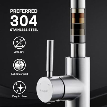 WEWE Single Handle High Arc Brushed Nickel Pull Out Kitchen Faucet,Single Level Stainless Steel Kitchen Sink Faucets with Pull Down Sprayer,Suitable for Laundry Rv Bar|B01H3OMH7Y