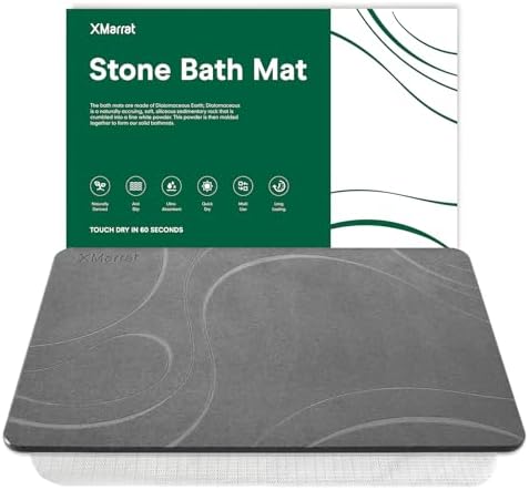 XMarrat Extra Large Stone Bath Mat, Diatomaceous Earth Mat, 31.5"x19.7" | Super Absorbent, Modern Quick Drying Diatomite Bathmats, Non-Slip Base, Easy Clean for Shower Floor & Bathroom (Dark Gray)|B0D1FYVVDD