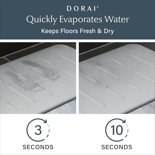 Dorai Home Stone Bath Mat - Premium Diatomaceous Earth Bath Floor Mats with Non-Slip Base, Fast-Drying Modern Shower Mat for Bathroom | Rain Ash - 23.6"x15.4"|B0GHY48T7V