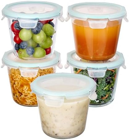 Vtopmart 5Pack 22oz Glass Storage Containers with Lids, Grey | Glass Meal Prep Food Container Sets, Snap Airtight Lid, For Microwave, Oven, Freezer and Dishwasher, BPA Free|B0D7P6XKNP