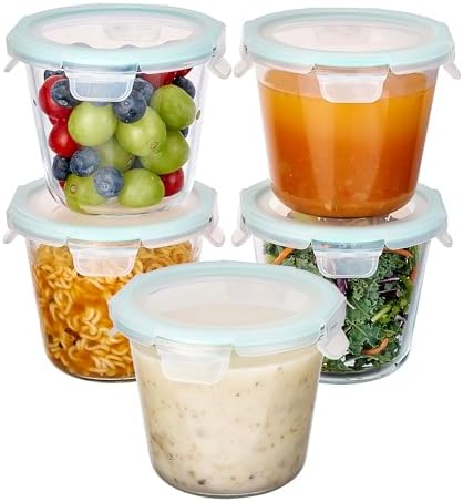 Vtopmart 5Pack 22oz Glass Storage Containers with Lids, Grey | Glass Meal Prep Food Container Sets, Snap Airtight Lid, For Microwave, Oven, Freezer and Dishwasher, BPA Free|B0D7P6XKNP
