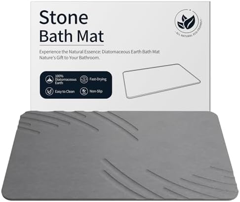 ZIKIBL Stone Bath Mat Diatomaceous Earth Shower Mat Non-Slip Super Absorbent Diatomite Stone Mats for Bathroom Floor/Ktichen Cuonter Quick-Drying Easy to Clean (24''*16''White)|B0DXKDRK27