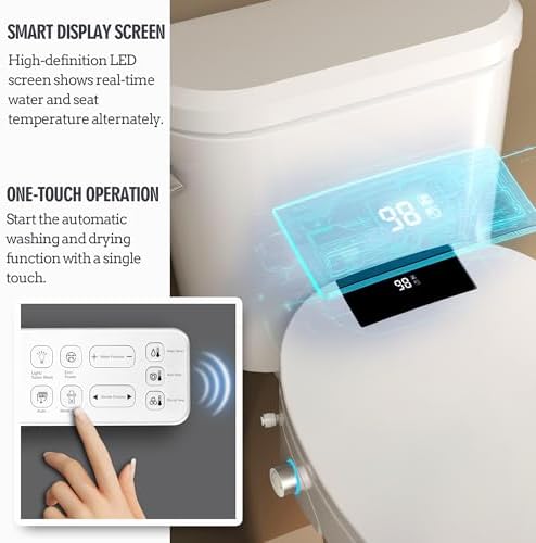 WLJBIDET Toilet Seat Bidet with Warm Water and Drying, O80KL - Elongated | Remote Control, Multiple Cleaning Modes, Adjustable Temperature, Soft Close Lid, LED Display, Nightlight|B0D5M7D9SV
