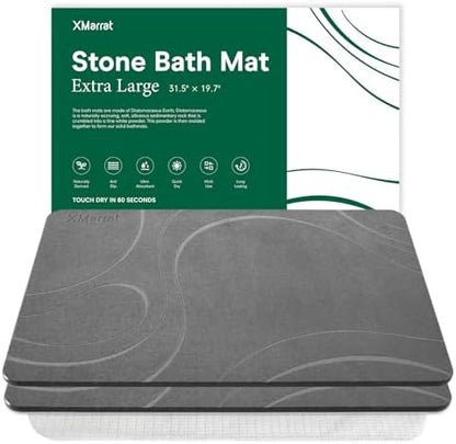 XMarrat Extra Large Stone Bath Mat, Diatomaceous Earth Mat, 31.5"x19.7" | Super Absorbent, Modern Quick Drying Diatomite Bathmats, Non-Slip Base, Easy Clean for Shower Floor & Bathroom (Dark Gray)|B0D1FYVVDD