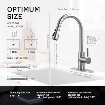 WEWE Single Handle High Arc Brushed Nickel Pull Out Kitchen Faucet,Single Level Stainless Steel Kitchen Sink Faucets with Pull Down Sprayer,Suitable for Laundry Rv Bar|B01H3OMH7Y