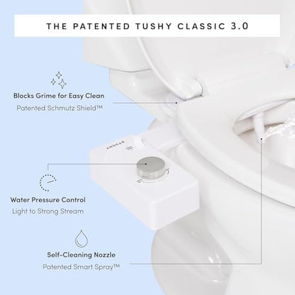 TUSHY Classic 3.0 Bidet Toilet Seat Attachment - a Non-Electric Self Cleaning Water Sprayer with Adjustable Water Pressure Nozzle, Angle Control & Easy Home Installation (Brushed Nickel)|B08VS11Z1N