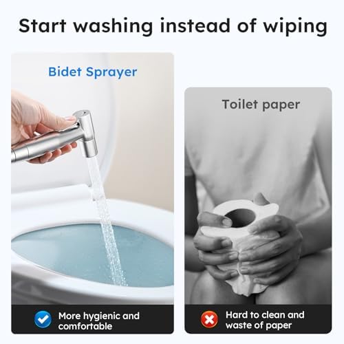 Arofa Handheld Bidet Sprayer, Bidet Attachment for Toilet, Brushed Nickel | Adjustabel Water Flow, Leak-Free Hose, 7/8" T-valve, Fits Two-Piece Toilet, Feminine/Baby Wash, Easy Install, Stainless Steel|B086W1YZSH