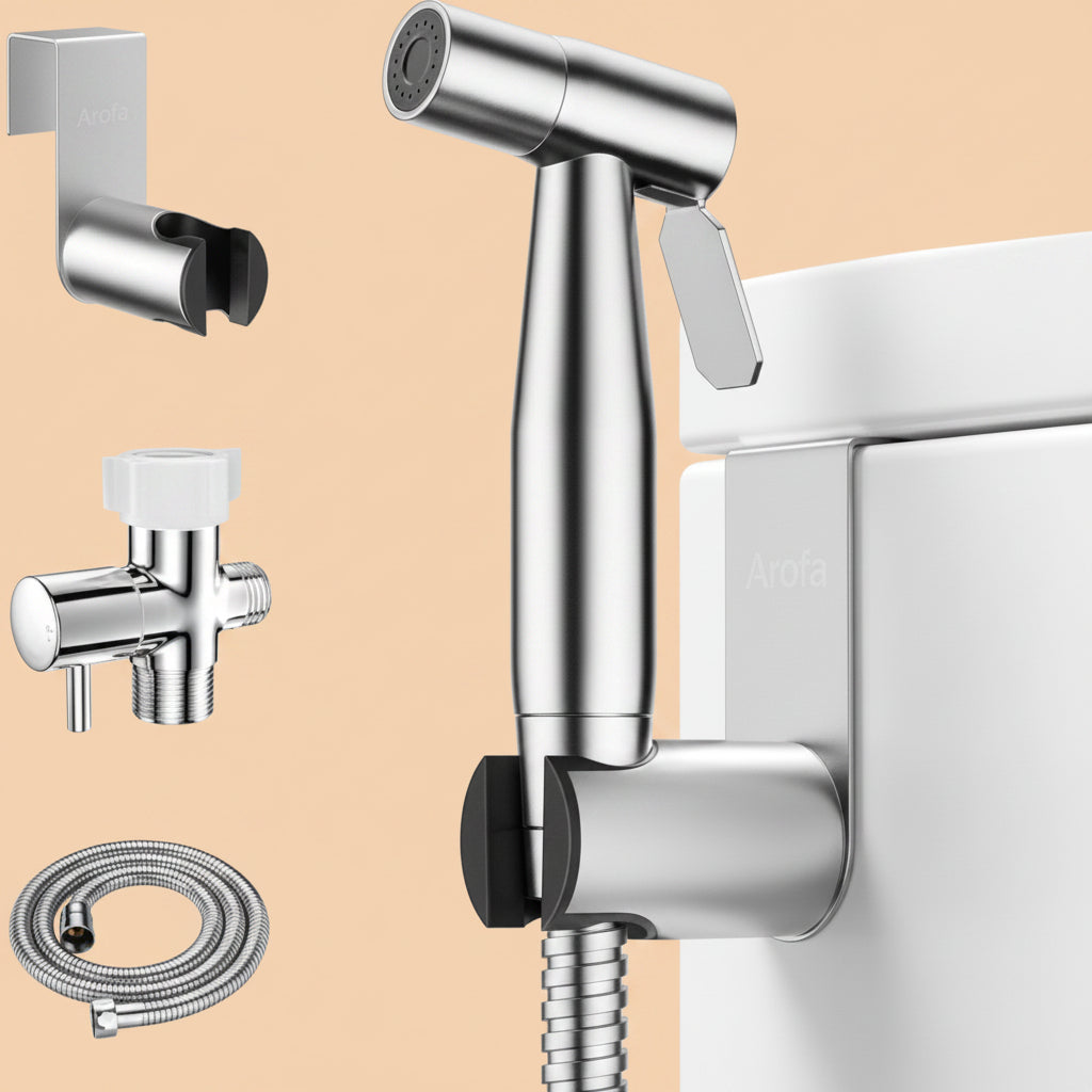 Arofa Handheld Bidet Sprayer, Bidet Attachment for Toilet, Brushed Nickel | Adjustabel Water Flow, Leak-Free Hose, 7/8" T-valve, Fits Two-Piece Toilet, Feminine/Baby Wash, Easy Install, Stainless Steel|B086W1YZSH
