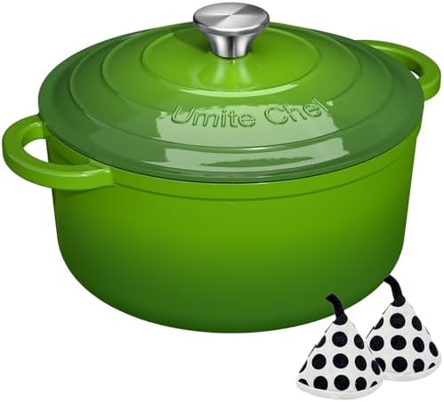 Enameled Cast Iron Dutch Oven - Umite Chef 5QT Pot with Lid & Cotton Potholders - Heavy-Duty Cookware for Bread Baking, Braising, Stews, Roasting(Red)|B0DXKCK21X