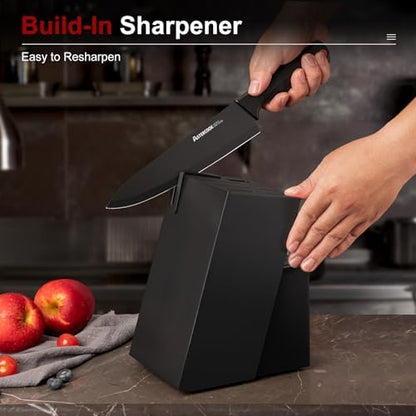 Astercook Knife Set for Kitchen with Block and Sharpener 15pcs German | Stainless Steel Kitchen Utensils Set Dishwasher Safe|B0C1YBPJ43