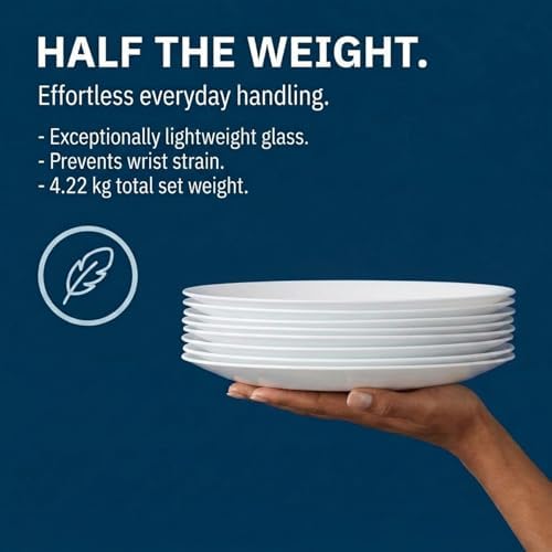 Corelle Vitrelle 18-Piece Service for 6 Dinnerware Set Triple Layer Glass and Chip Resistant, Lightweight Round Plates and Bowls Set, Winter Frost White|B00R790CLY