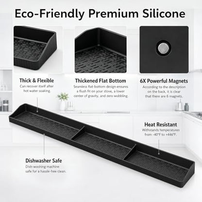 30" Magnetic Stove Top Shelf, Silicone Over the Stove Spice Rack Organizer | Heat Resistant Silicone, Anti-Rattle No-Scratch Range Shelf, 3 Functional Partitions Kitchen Storage for Spices|B0BWQQTD7T