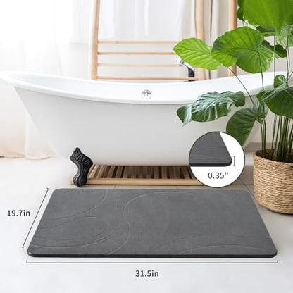 XMarrat Extra Large Stone Bath Mat, Diatomaceous Earth Mat, 31.5"x19.7" | Super Absorbent, Modern Quick Drying Diatomite Bathmats, Non-Slip Base, Easy Clean for Shower Floor & Bathroom (Dark Gray)|B0D1FYVVDD