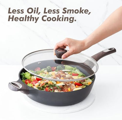 SENSARTE Nonstick Frying Pan Skillet with Lid, 12 Inch Large Deep Frying Pan, 5 Qt Non Stick Saute Pan with Cover, Induction Pan, Healthy Non Toxic Cooking Pan with Helper Handle, PFOA PFOS Free|B09HWYBCXQ