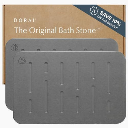 Dorai Home Stone Bath Mat - Premium Diatomaceous Earth Bath Floor Mats with Non-Slip Base, Fast-Drying Modern Shower Mat for Bathroom | Rain Ash - 23.6"x15.4"|B0GHY48T7V