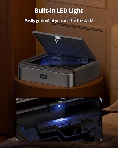BILLCONCH Gun Safe for Handgun - Biometric Gun Safe 4 Ways Quick Access | Smart Gun Safe with Fingerprint/Full-digital Keypad/Key/APP Lock Handgun Pistol Safe for Nightstand Bedside Home|B0B3QPHZJ7