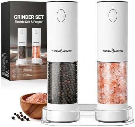 ThermoMaven Upgraded Larger Capacity Electric Salt and Pepper Grinder Set, 110ml Rechargeable Salt and Pepper Shaker with LED Light, Stainless Steel Automatic Pepper Mill with 6 Adjustable Coarseness|B0D7Q7LNNY