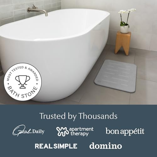 Dorai Home Stone Bath Mat - Premium Diatomaceous Earth Bath Floor Mats with Non-Slip Base, Fast-Drying Modern Shower Mat for Bathroom | Rain Ash - 23.6"x15.4"|B0GHY48T7V