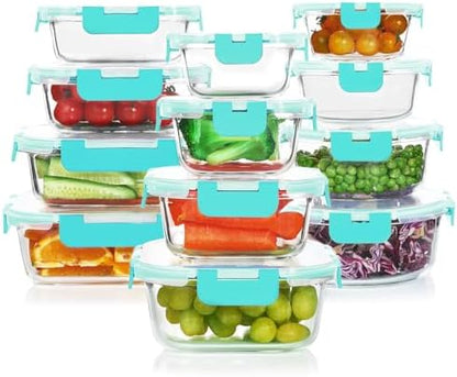 KOMUEE 24 Pieces Glass Food Storage Containers Set, Meal Prep Containers, BPA-Free Airtight Glass Storage Containers with lids,Freezer, Microwave and Oven Safe,Gray|B09QQGY1BW