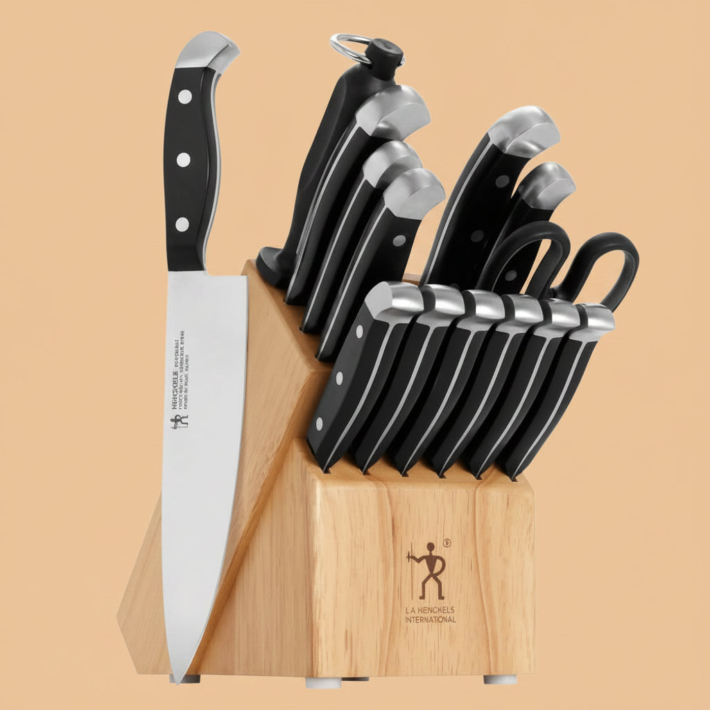 Henckels Statement 15-Pc Knife Block Set, Razor-Sharp, German Engineered | Informed by 100+ Years of Mastery. Dishwasher safe, Comfortable Grip Ideal for Everyday Cooking. High Quality Stainless Steel|B00GHX5HGG
