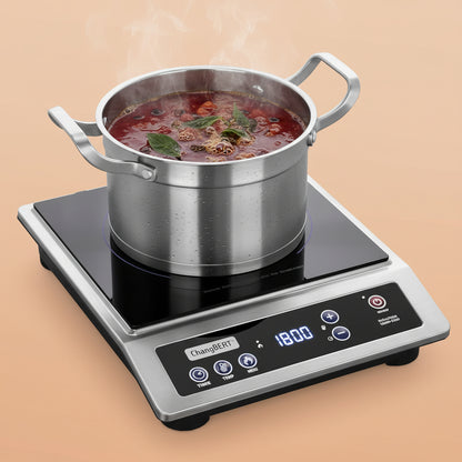 ChangBERT Induction Cooktop, Commercial Grade Portable Cooker, Large 8” Heating Coil, Premium Stainless Steel Countertop Burner with NSF Certified, 10 Hours Timer Powerful 1800W Professional Hot Plate|B0B4J6PXPN
