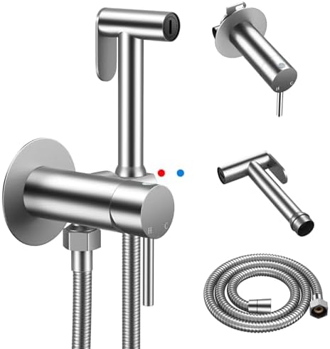 Arofa Handheld Bidet Sprayer, Bidet Attachment for Toilet, Brushed Nickel | Adjustabel Water Flow, Leak-Free Hose, 7/8" T-valve, Fits Two-Piece Toilet, Feminine/Baby Wash, Easy Install, Stainless Steel|B086W1YZSH