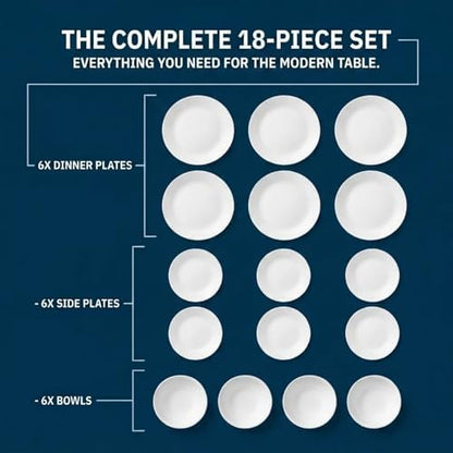 Corelle Vitrelle 18-Piece Service for 6 Dinnerware Set Triple Layer Glass and Chip Resistant, Lightweight Round Plates and Bowls Set, Winter Frost White|B00R790CLY