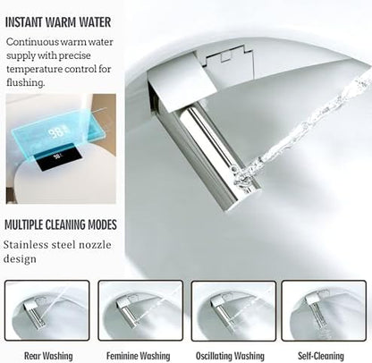 WLJBIDET Toilet Seat Bidet with Warm Water and Drying, O80KL - Elongated | Remote Control, Multiple Cleaning Modes, Adjustable Temperature, Soft Close Lid, LED Display, Nightlight|B0D5M7D9SV