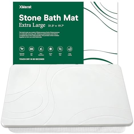XMarrat Extra Large Stone Bath Mat, Diatomaceous Earth Mat, 31.5"x19.7" | Super Absorbent, Modern Quick Drying Diatomite Bathmats, Non-Slip Base, Easy Clean for Shower Floor & Bathroom (Dark Gray)|B0D1FYVVDD