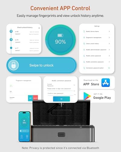 BILLCONCH Gun Safe for Handgun - Biometric Gun Safe 4 Ways Quick Access | Smart Gun Safe with Fingerprint/Full-digital Keypad/Key/APP Lock Handgun Pistol Safe for Nightstand Bedside Home|B0B3QPHZJ7